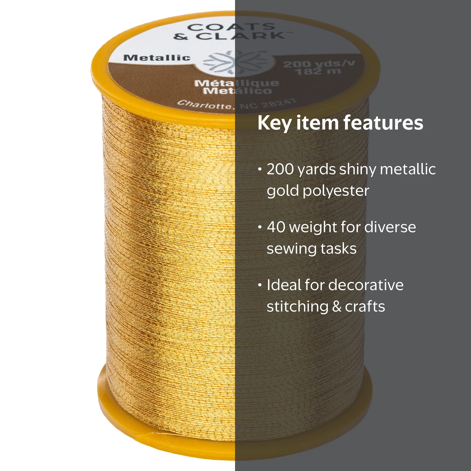 Coats & Clark Metallic Gold Polyester Sewing Thread, 200 Yards