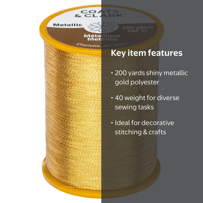 Coats & Clark Metallic Gold Polyester Sewing Thread, 200 Yards