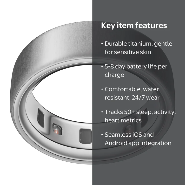 Oura Ring 4, Brushed Silver, Size 13, Smart Wearable, Sleep