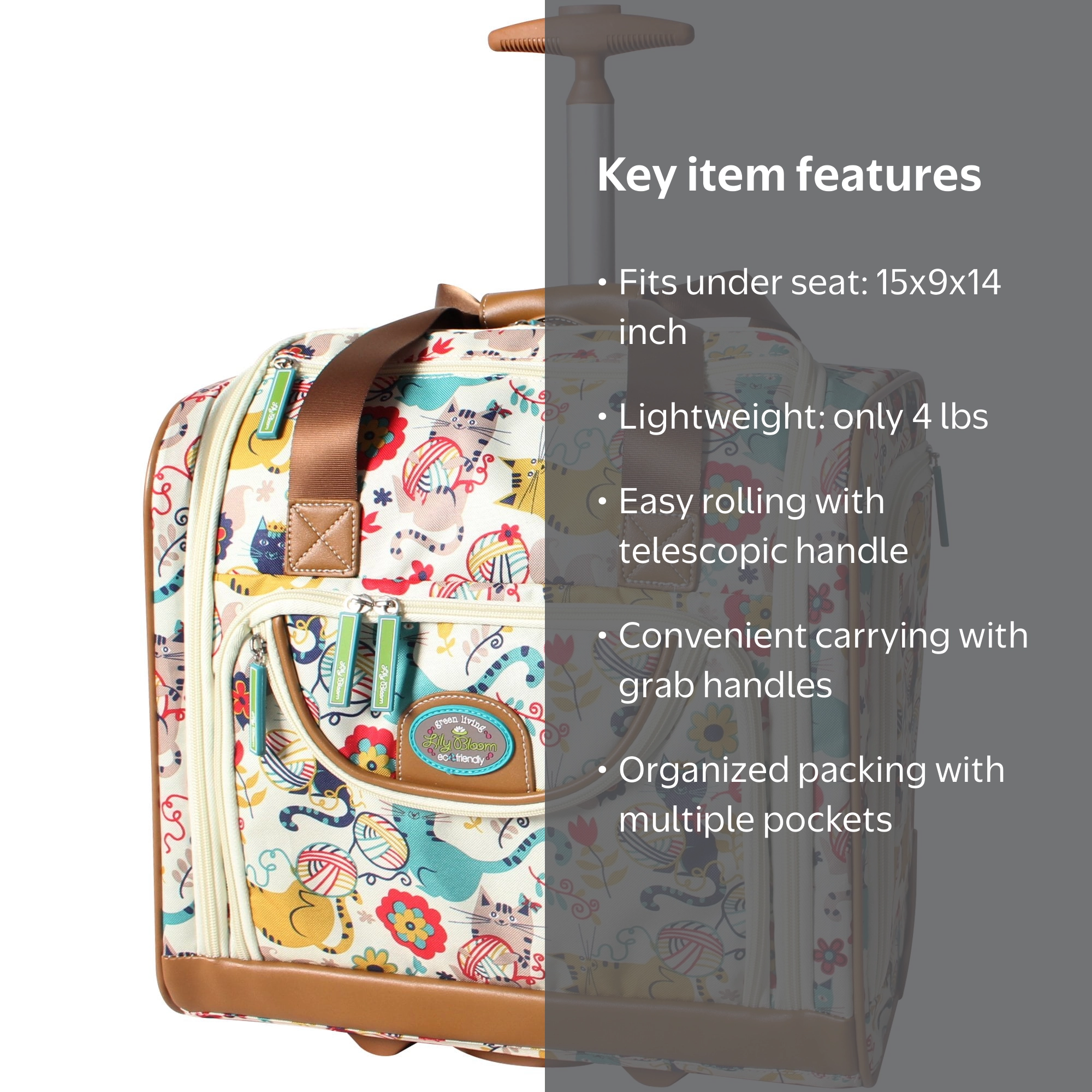 Lily Bloom 15 inch Travel Front Pocket Underseat Carry On Luggage
