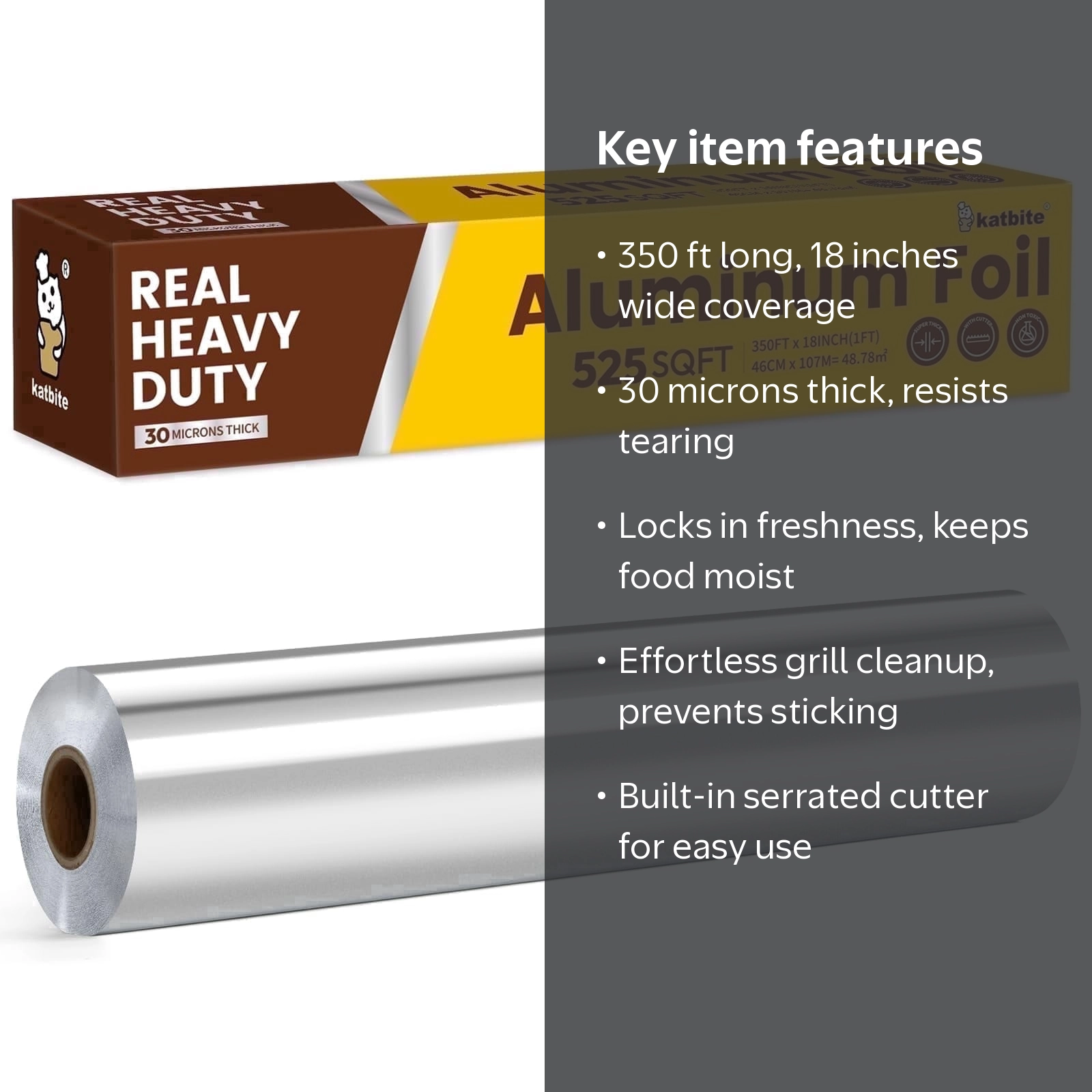Katbite, Aluminum Foil Roll, 18 in x 350 ft, Heavy Duty, 30