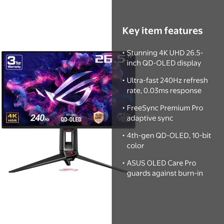 ASUS, Gaming Monitor, PG27UCDM 27 inches 4K UHD OLED, Quantum Dot