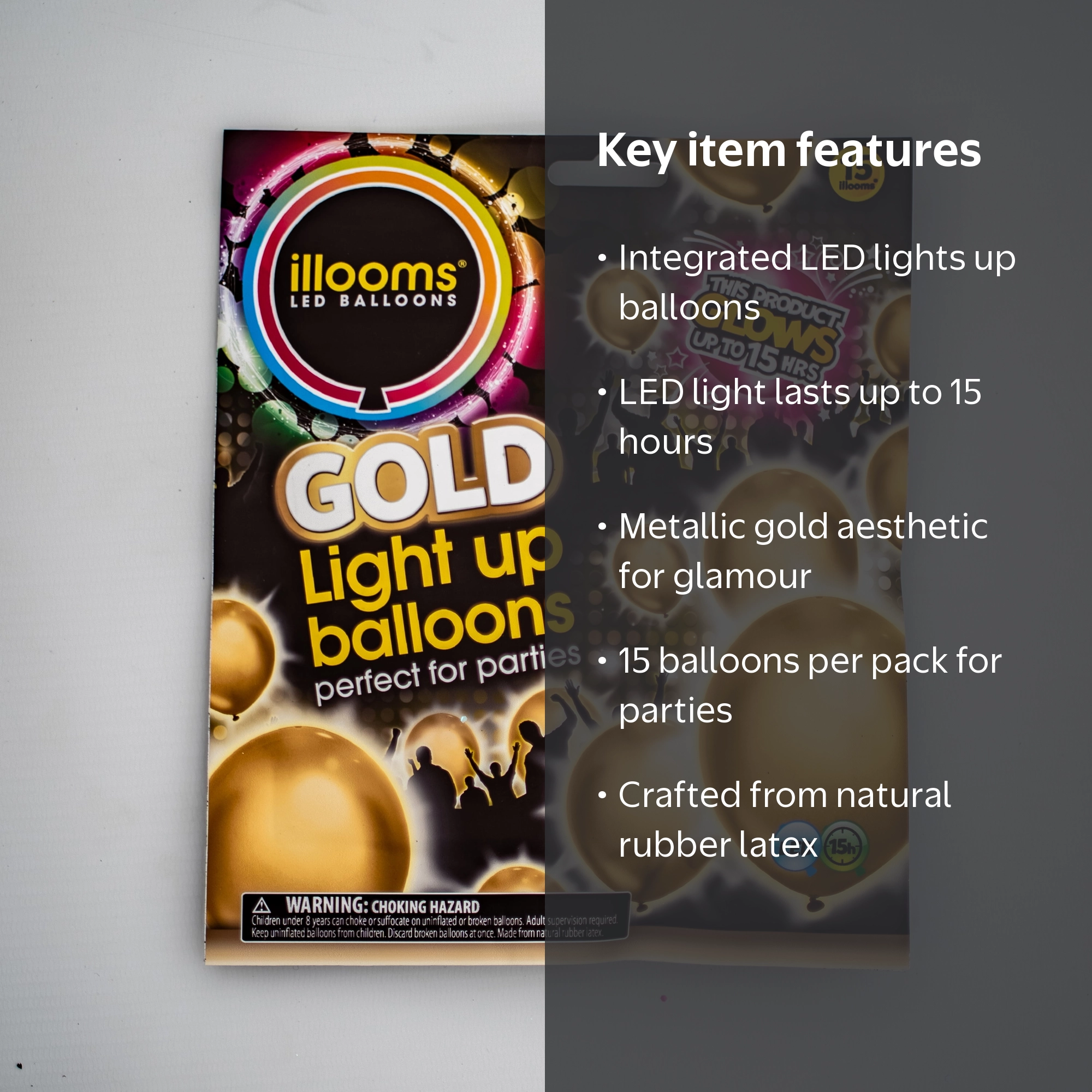 illooms LED Light-Up Latex Party Balloons, Metallic Gold, 15 pack