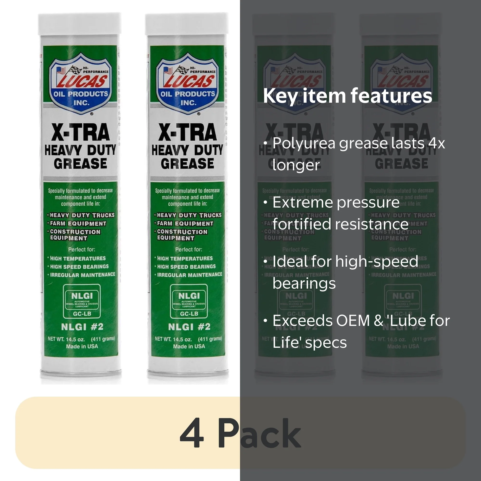 4 pack) Lucas X-Tra Heavy Duty Grease 14.5 Ounce for Automotive