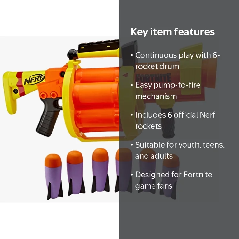 Nerf Fortnite GL Rocket Blaster, 6-Rocket Drum, Pump-to-Fire