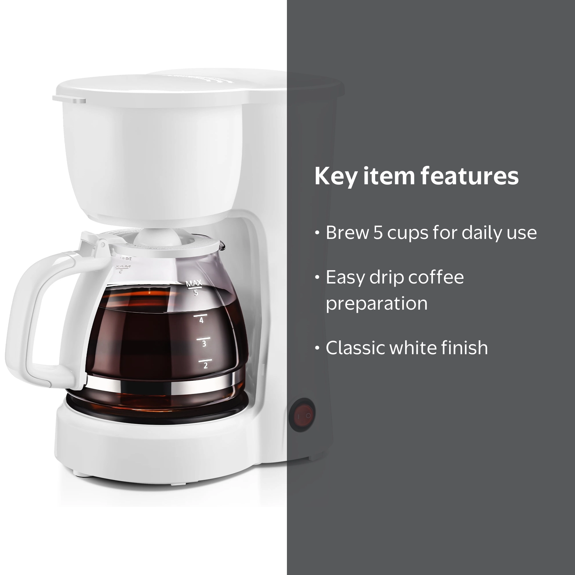 Mainstays 5 Cup Coffee Maker, White, New Condition - Walmart.com