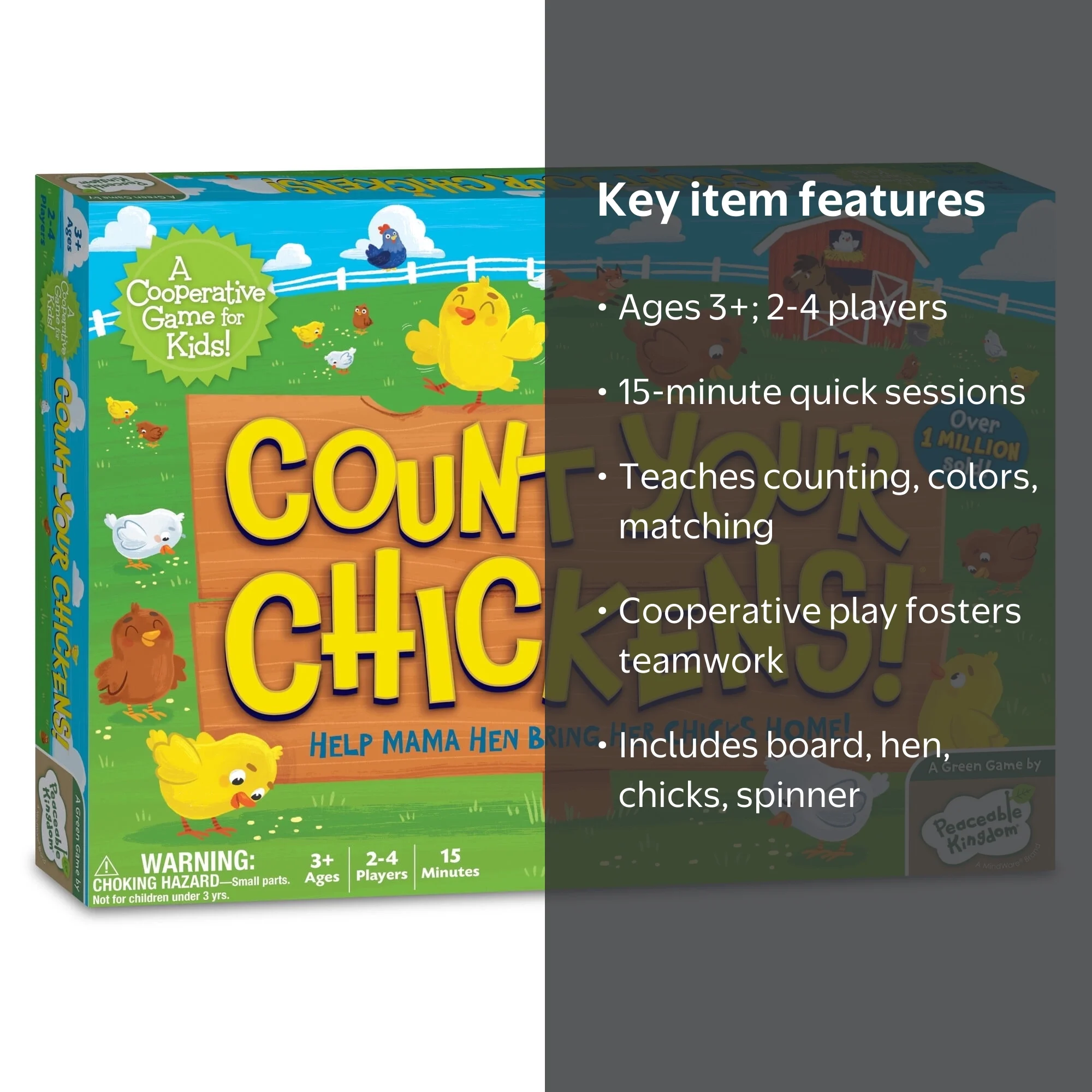 Peaceable Kingdom Count Your Chickens! Kids Board Game - 2 to 4