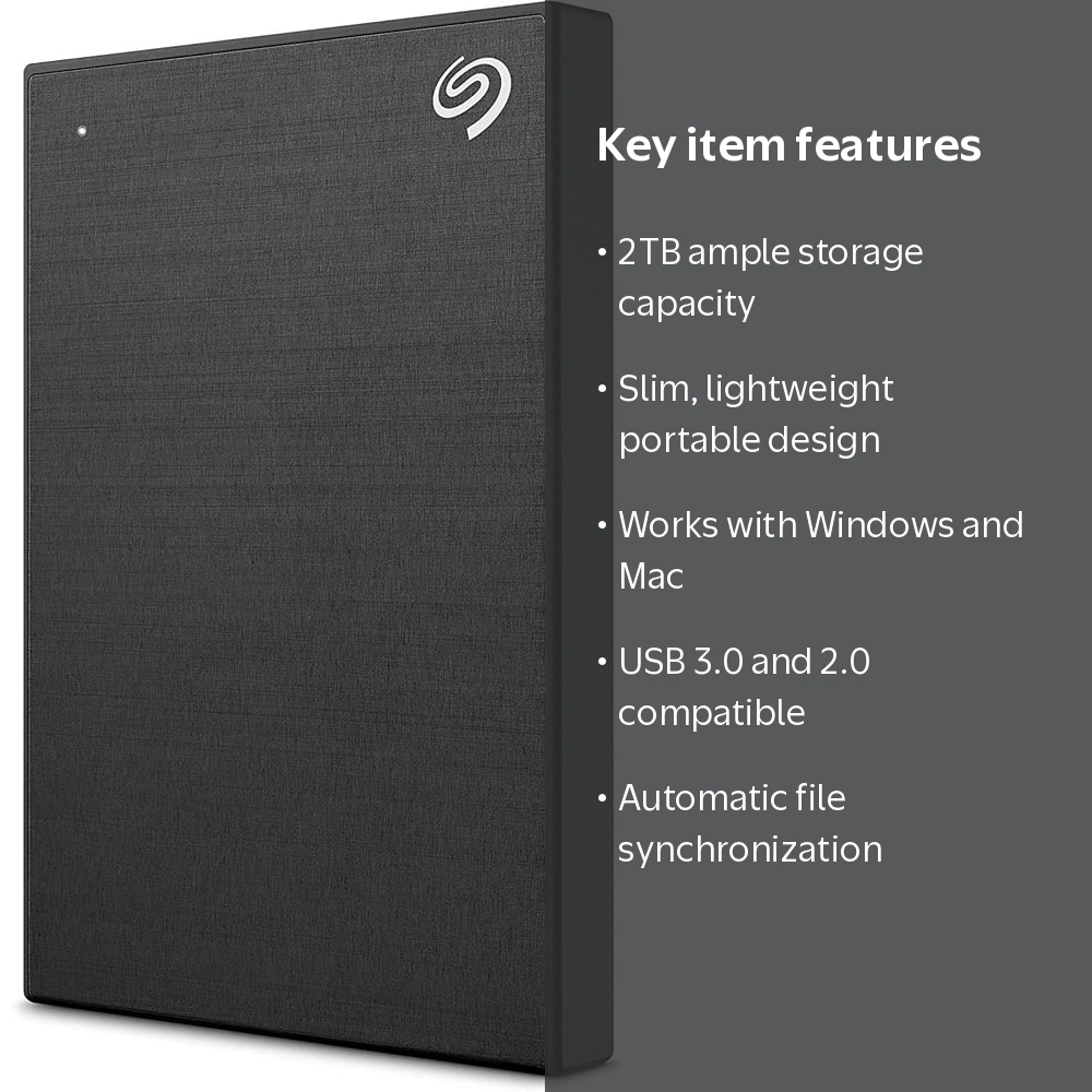 Seagate, 2TB External Hard Drive, Backup Plus Slim USB 3.0, Black