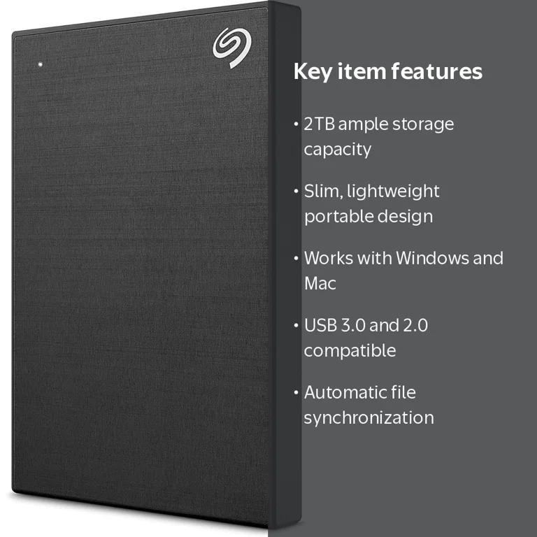 Seagate, 2TB External Hard Drive, Backup Plus Slim USB 3.0, Black
