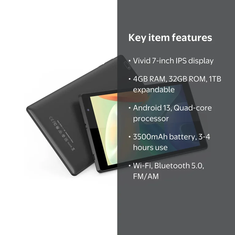 FITIFUN, Child Tablet, 7 inch Android 13, 1024 x 600 HD display