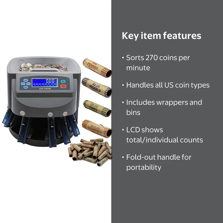 Electronix Express, Coin Sorter Machine, Gray, LCD Display
