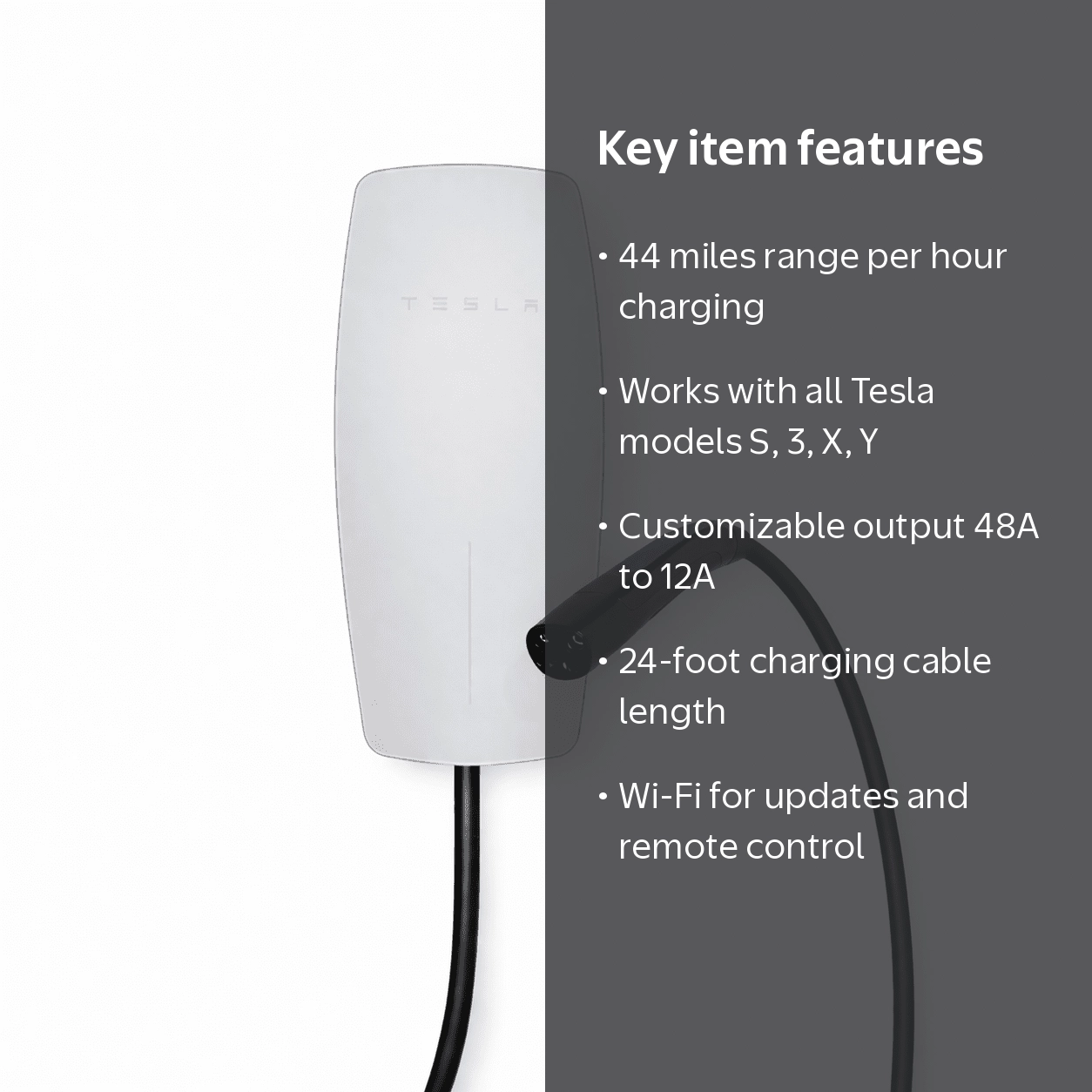 Tesla, Wall Connector, Level 2, NACS Charger, 48A, 24' Cable