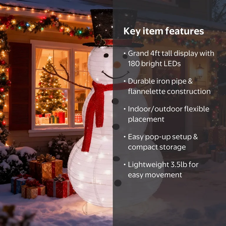 Zimtown LED Lighted Snowman Christmas Snowman w/ 180 LED Lights