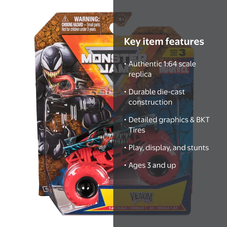 Monster Jam, Marvel Venom Monster Truck, 1:64 Scale, Die-Cast