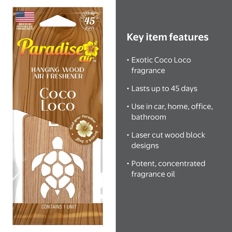 Paradise Air Hanging Wood Air Freshener, Laser Cut Design, 1 Unit