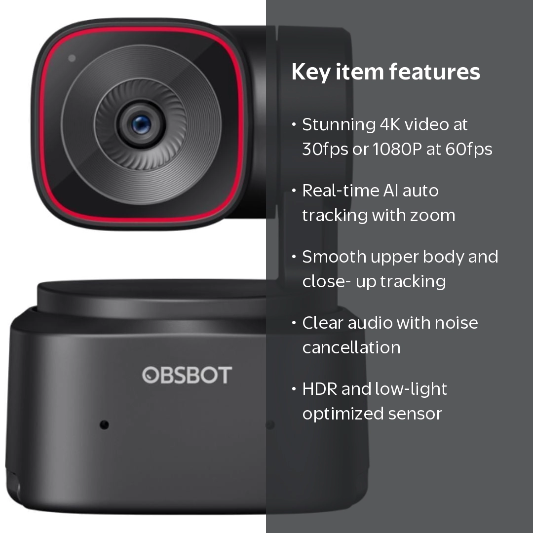 OBSBOT, Webcam, AI-Powered 4K PTZ, Auto Tracking, Preset Modes