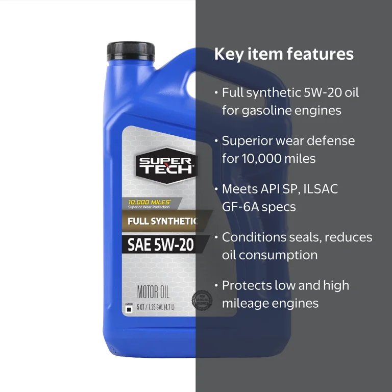 Super Tech Full Synthetic 5W-20 Motor Oil, 5 Quarts, Engine Oil