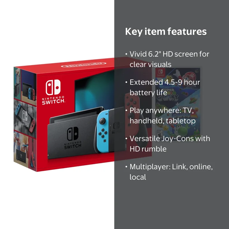 Nintendo Switch Neon Gaming Console with Super Mario Galaxy 2