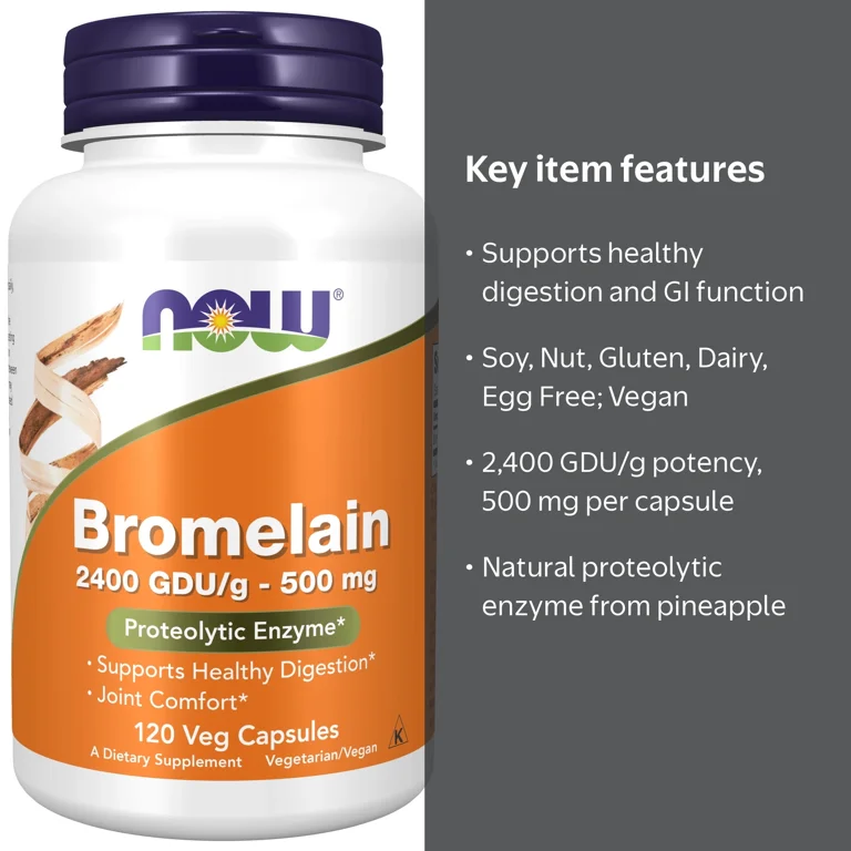 NOW Supplements Bromelain 2,400 GDU/g 500 mg 120 Veg Capsules
