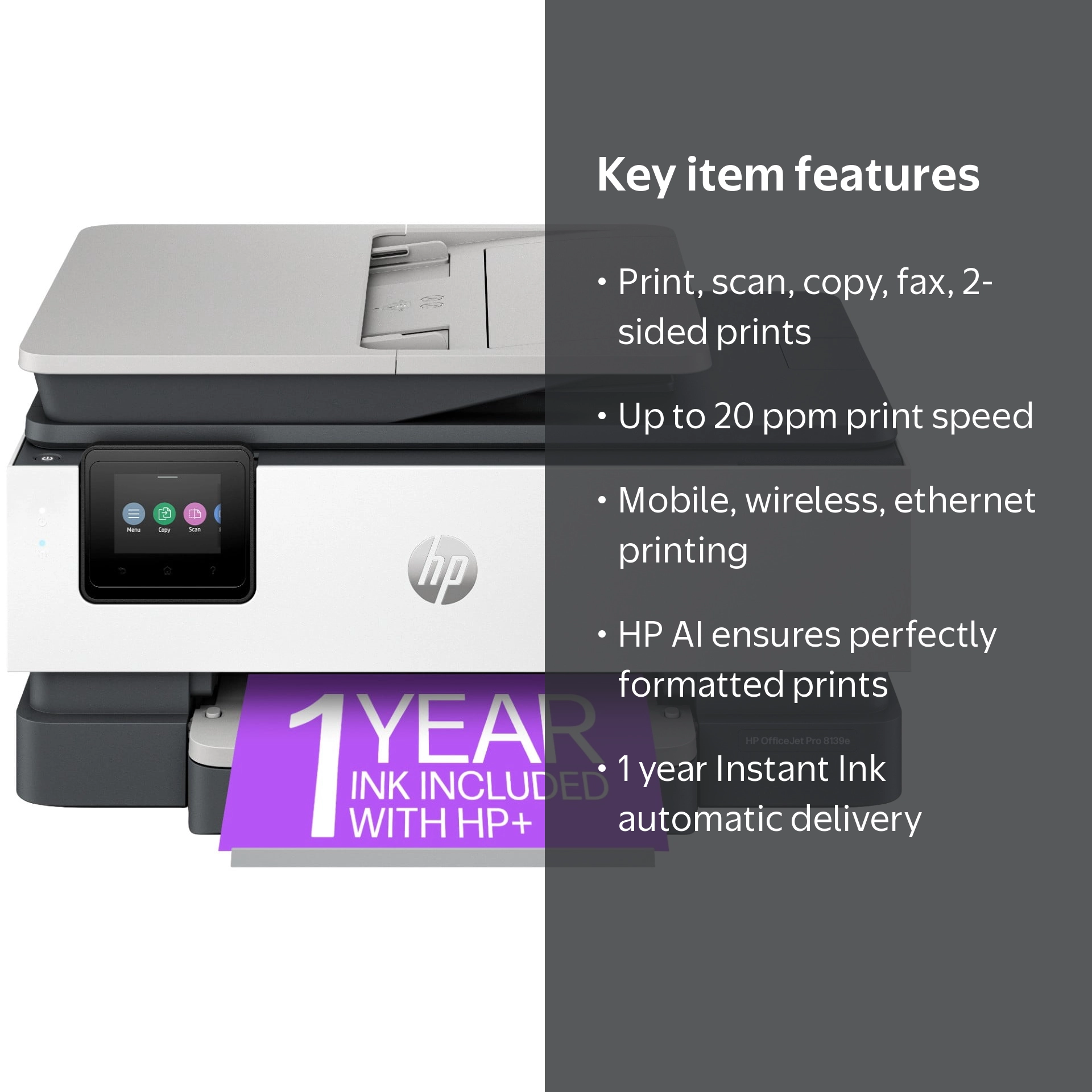 HP OfficeJet All-in-One Home Office Printer Pro 8139e with 1 Year