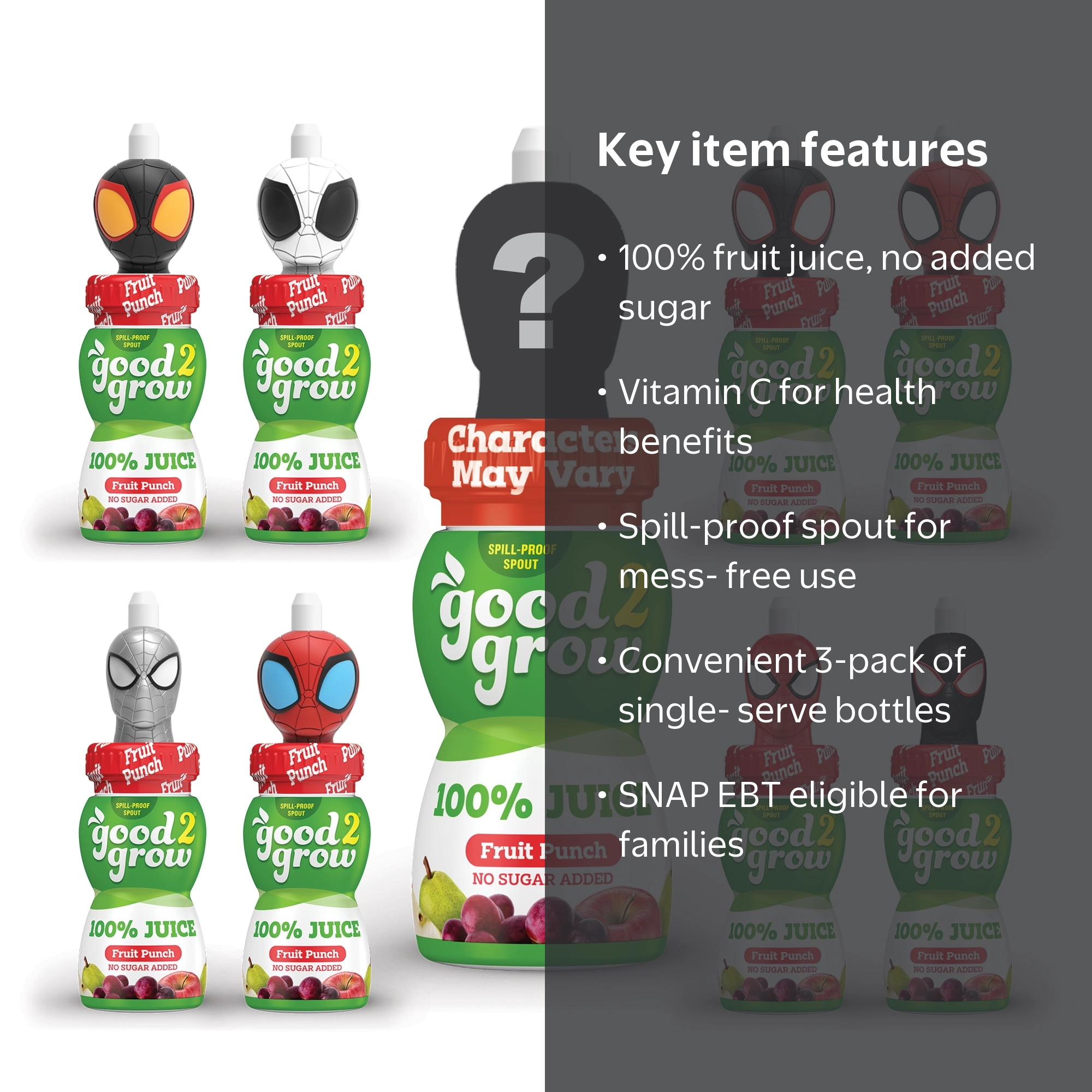 3 pack) good2grow Marvel's Spider-Man 6oz 100% Fruit Punch Juice