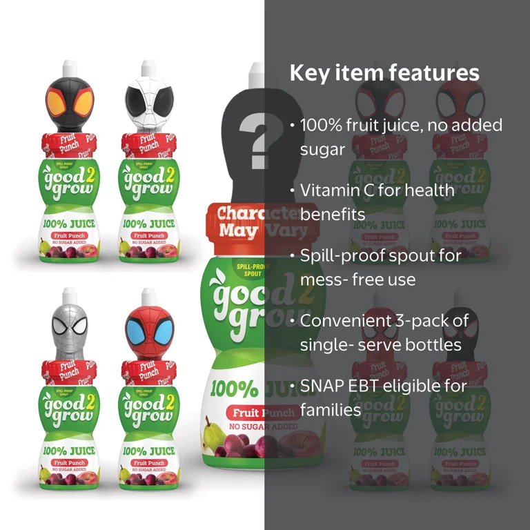 3 pack) good2grow Marvel's Spider-Man 6oz 100% Fruit Punch Juice