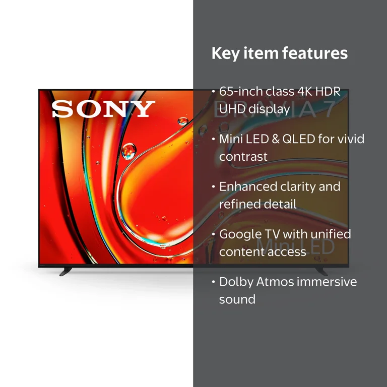 Sony 65” BRAVIA 7 Mini LED QLED 4K HDR Smart Google TV K65XR70