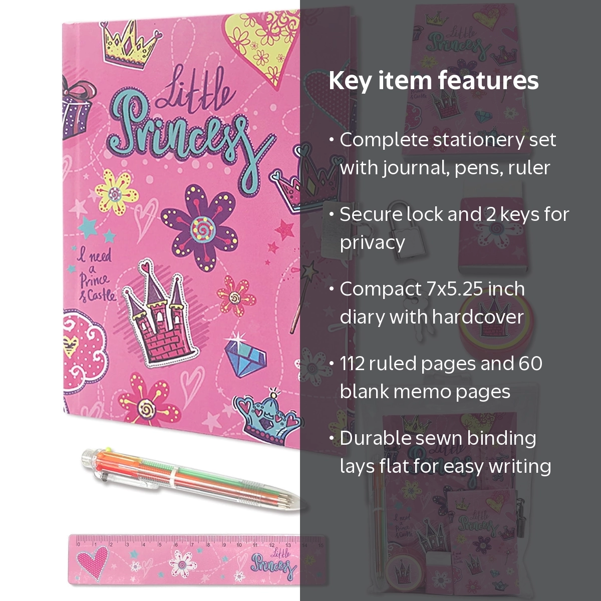 Lockable Children's Diary Set for Girls 6-10 Years, Includes