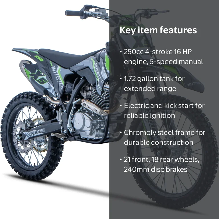 MotoTec X5 Adults 250cc 4-Stroke Gasoline Dirt Bike Black