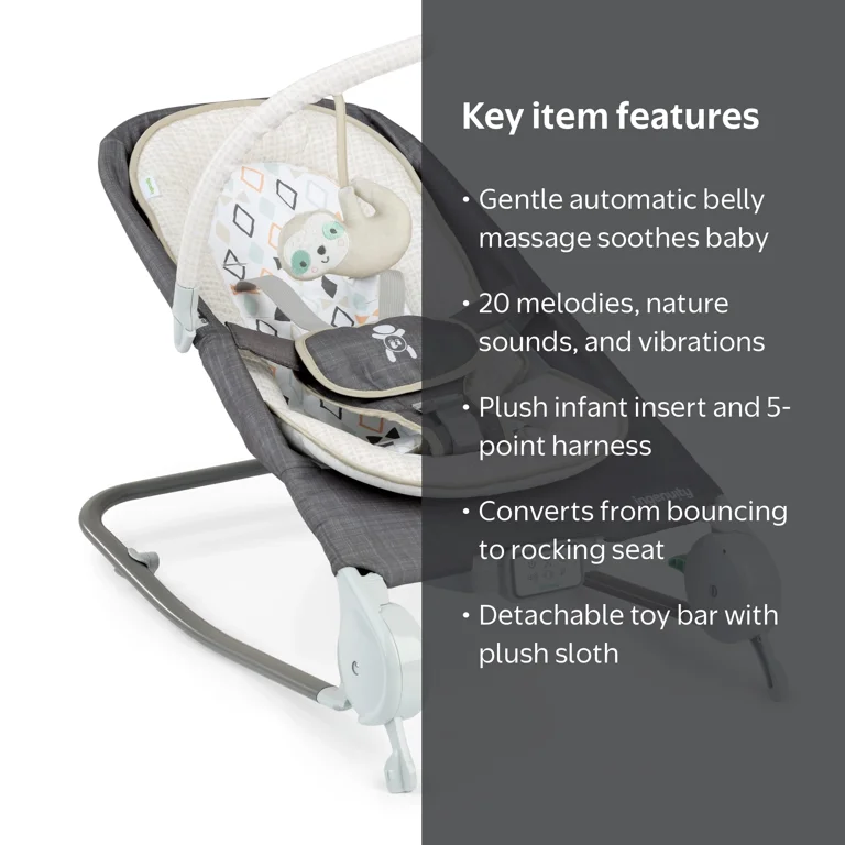 Ingenuity, Happy Belly Rock-to-Bounce Seat, RRK150, Grey - Walmart.com