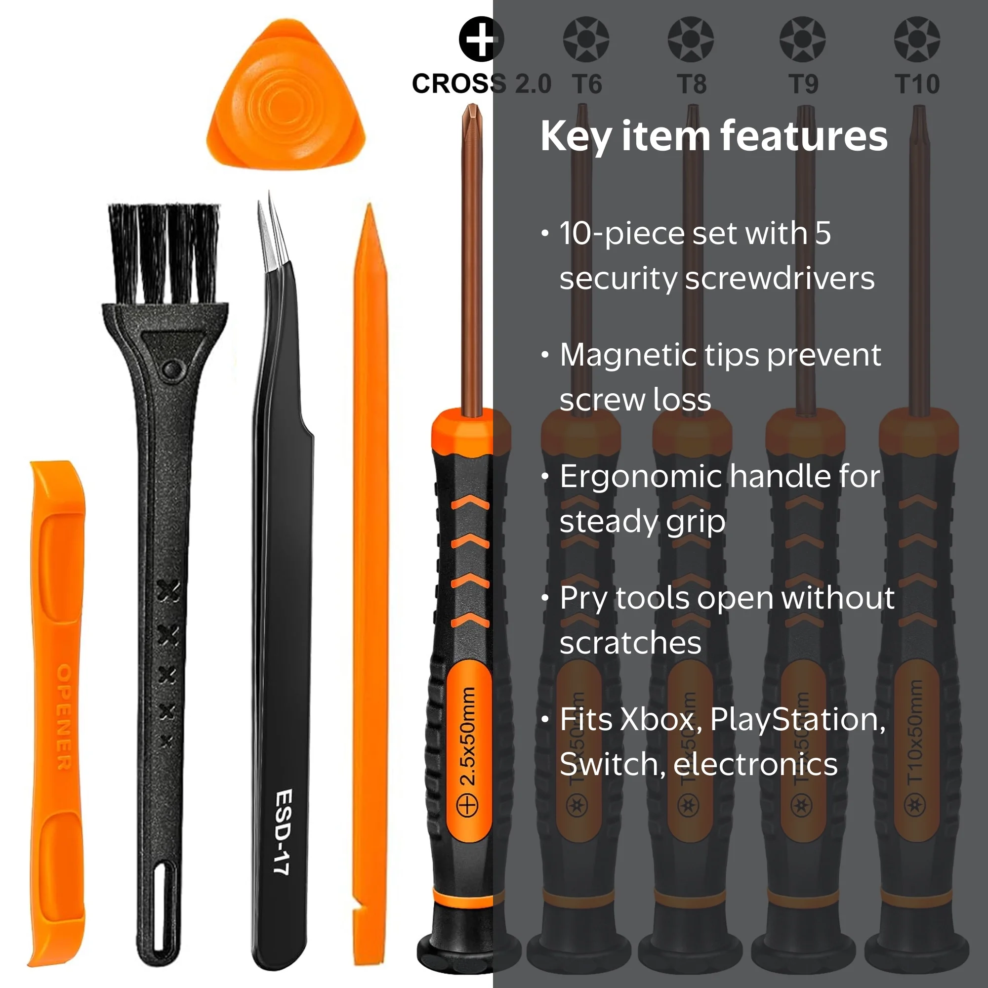 TSV 10-in-1 Torx Security Screwdrivers Set, T6 T8 T9 T10 Magnetic