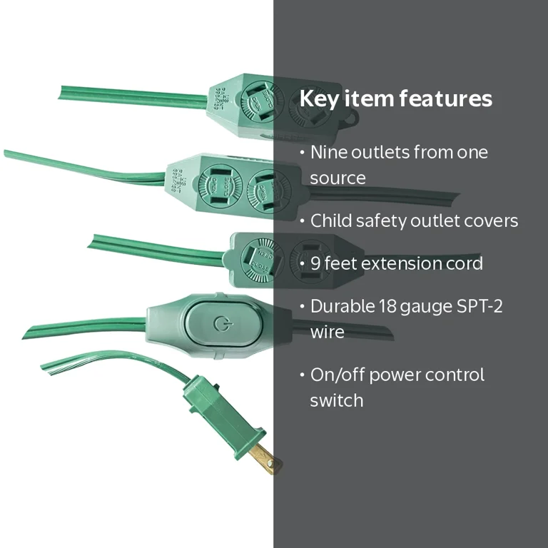 GoGreen Power (GG-24509GN) 18/2 SPT-2 Gauge 9-Outlet Extension