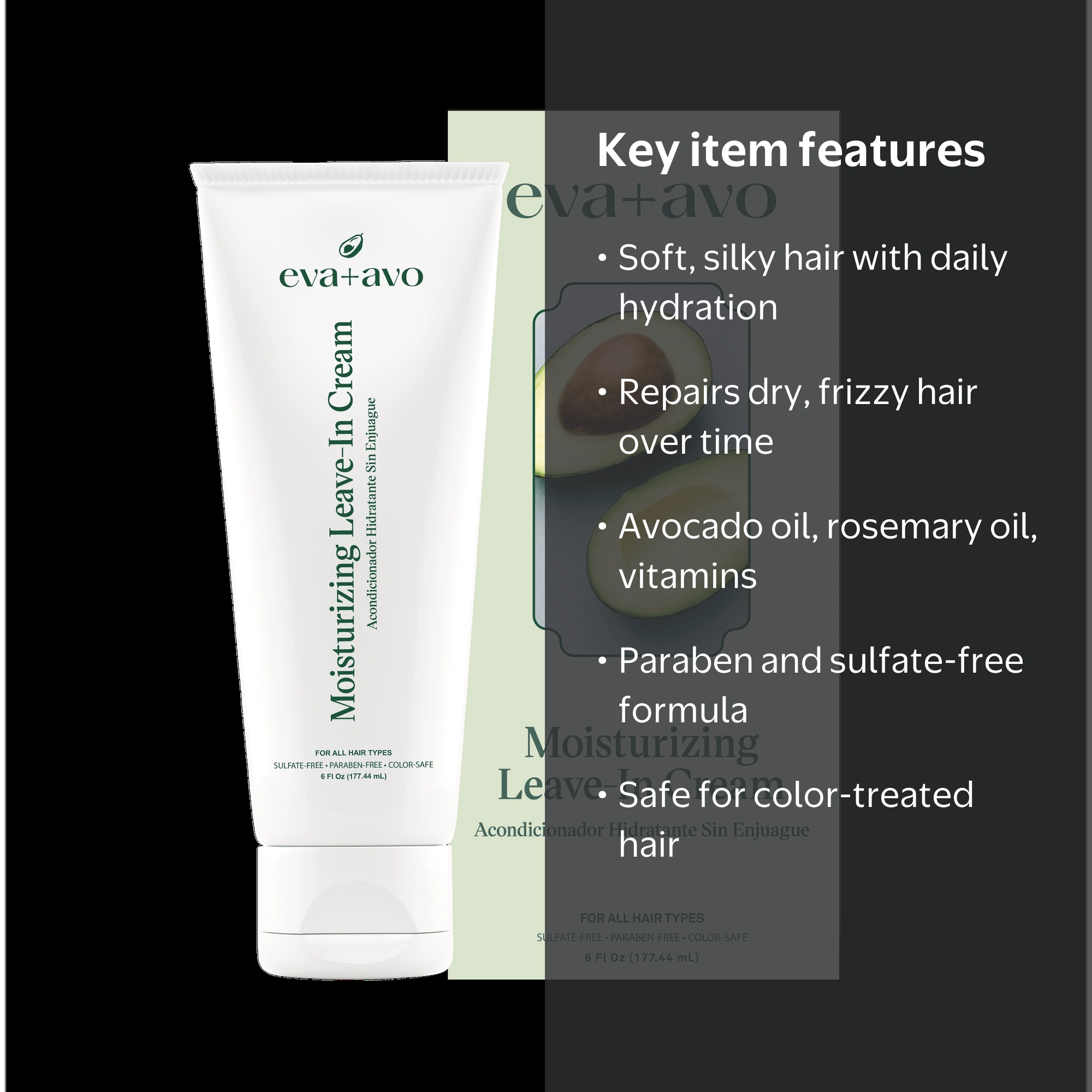 Eva + Avo Leave-In Cream Moisturizing Avocado Oil Hair Conditioner