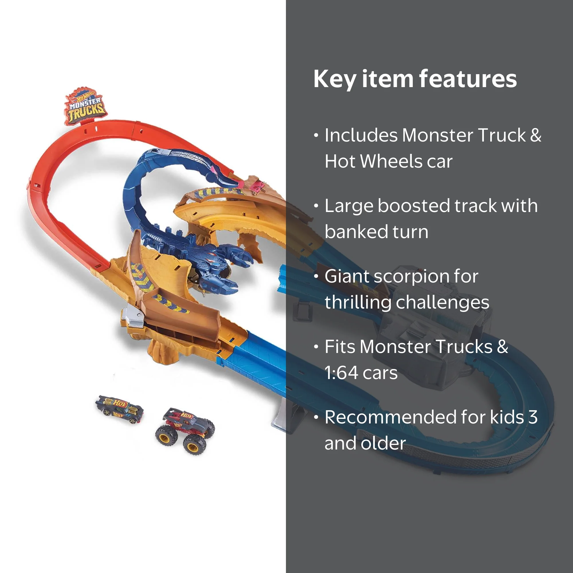 Hot Wheels Monster Trucks Scorpion Raceway Playset with Loop