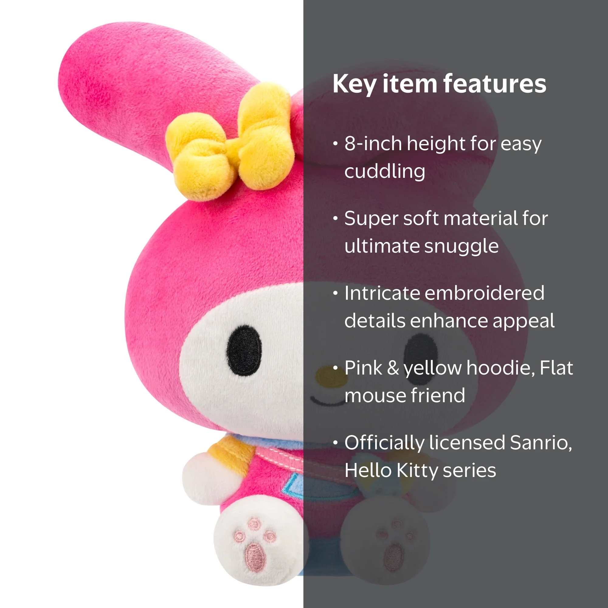 Hello Kitty My Melody Peluche De 8 Pulgadas Con Sudadera | My Melody Con Su Amigo Flat, Accesorio De Mejor Amiga, Producto Oficial Sanrio De Jazwares