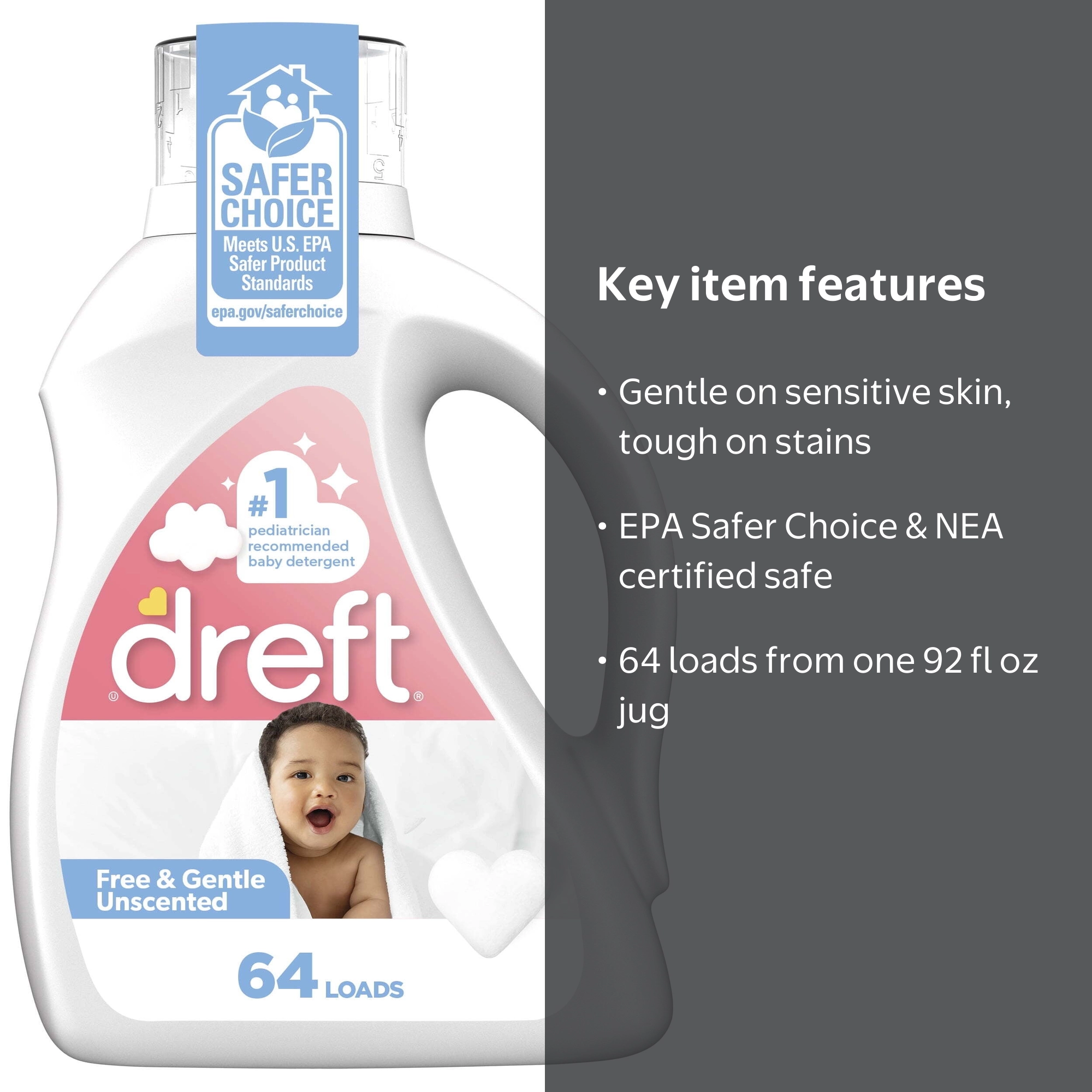 Dreft, Baby Liquid Laundry Detergent, 92 fl oz, Sensitive Skin