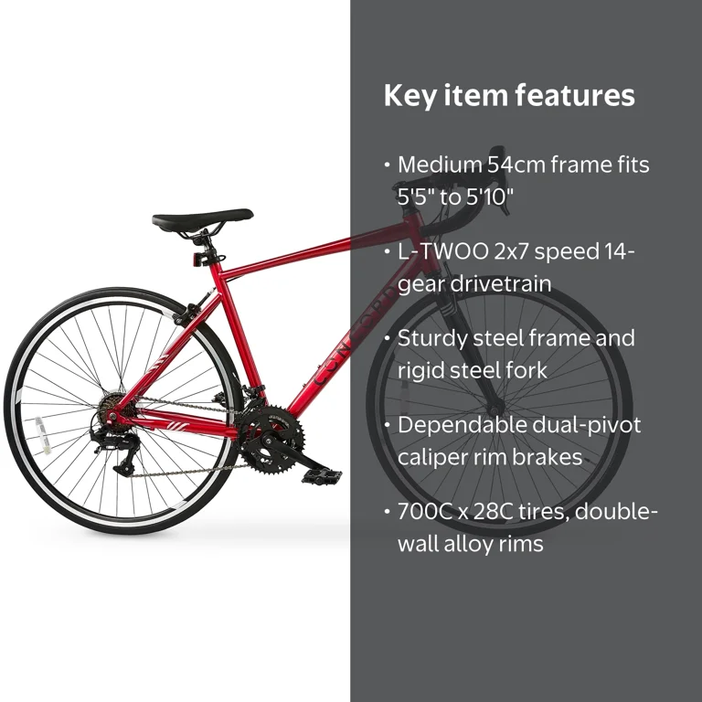 Concord Alaris 700C Road Bike, 2x7 Speed, Red, Medium 54 cm, Fits