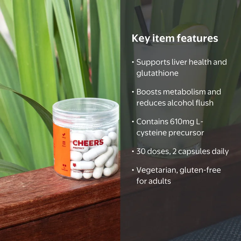 glutathione pills asian flush Cheers Protect: Daily Liver Support, DHM Supplement, Milk Thistle Capsules, Hydration Packets, 30 Doses Reduced Glutathione - Vitazan