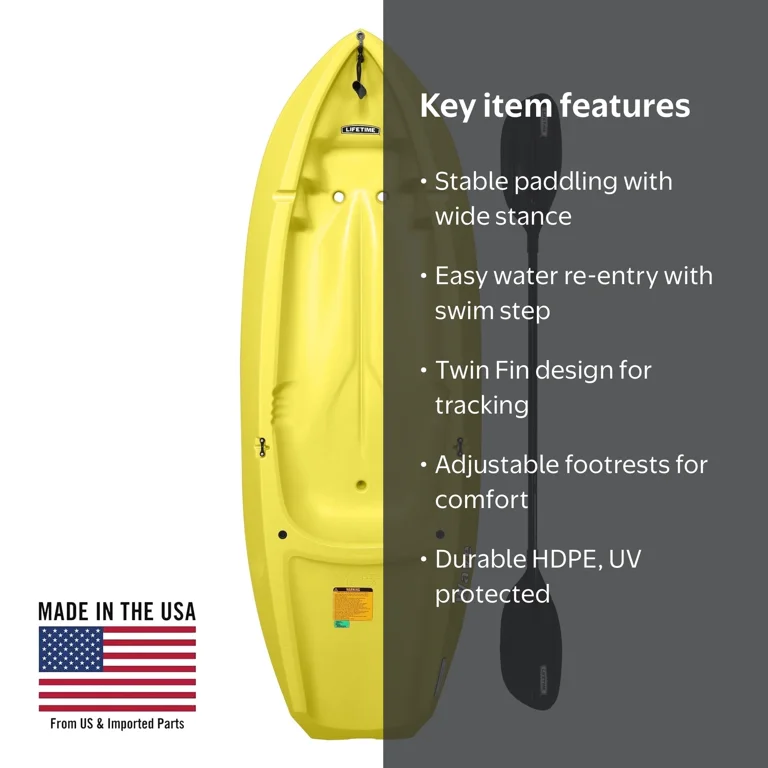 Lifetime, Youth Kayak, 6 ft Sit-On-Top, Paddle Included, Yellow
