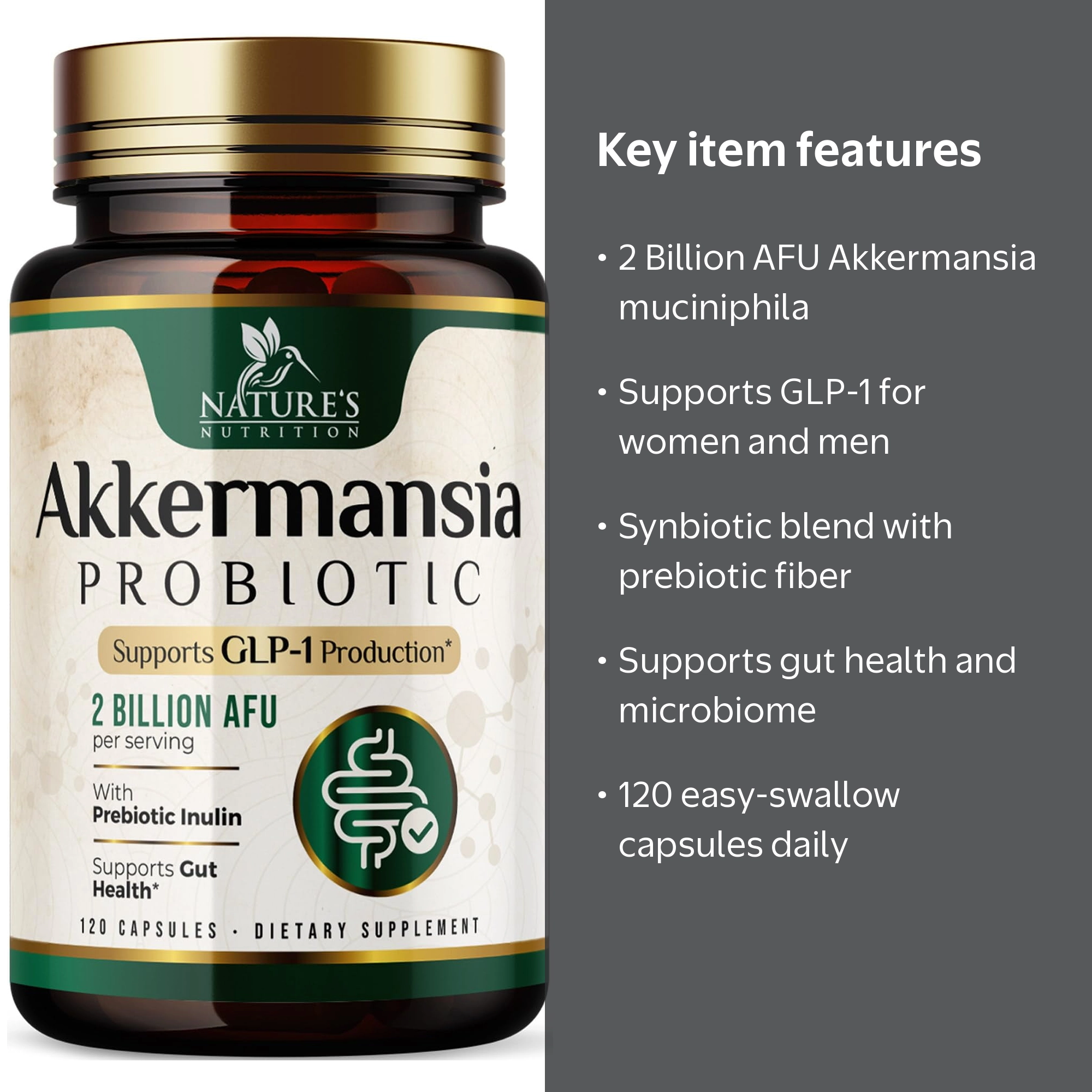 Akkermansia Probiotic Supplement for Women & Men, Akkermansia Muciniphila GLP 1 Probiotics with Prebiotic, 2 Billion AFU, Natural Digestive, Gut