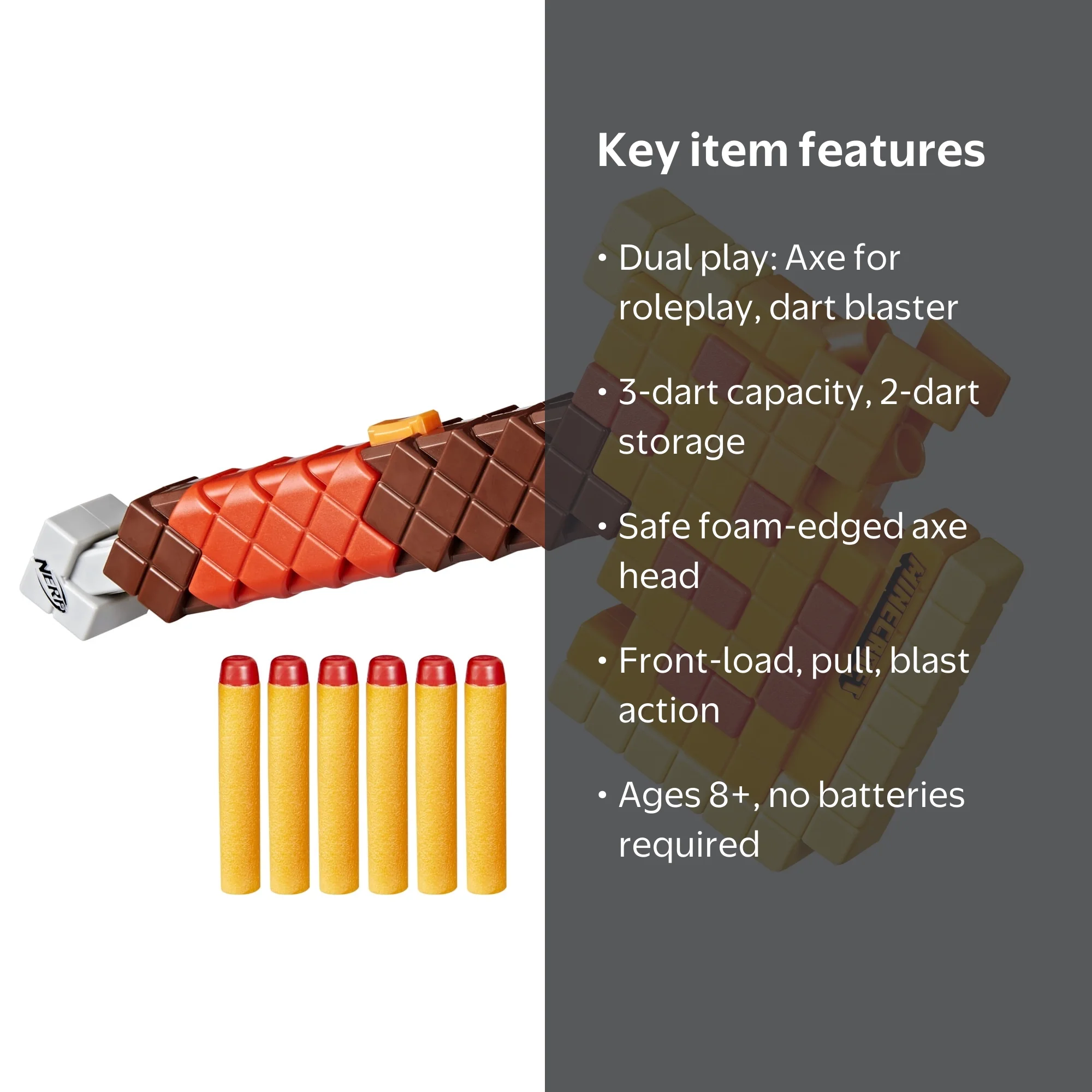 Nerf, Dart Blaster Axe, 6 Nerf Elite Foam Darts, Ages 8 and up