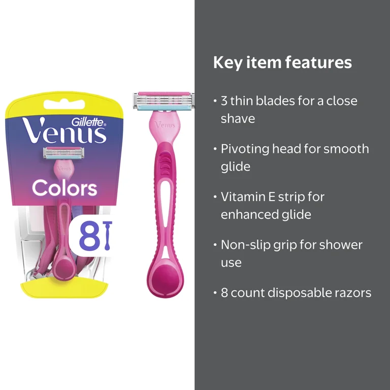 Gillette Venus Simply 3 Colors Disposable Female Razors, Pink, 8
