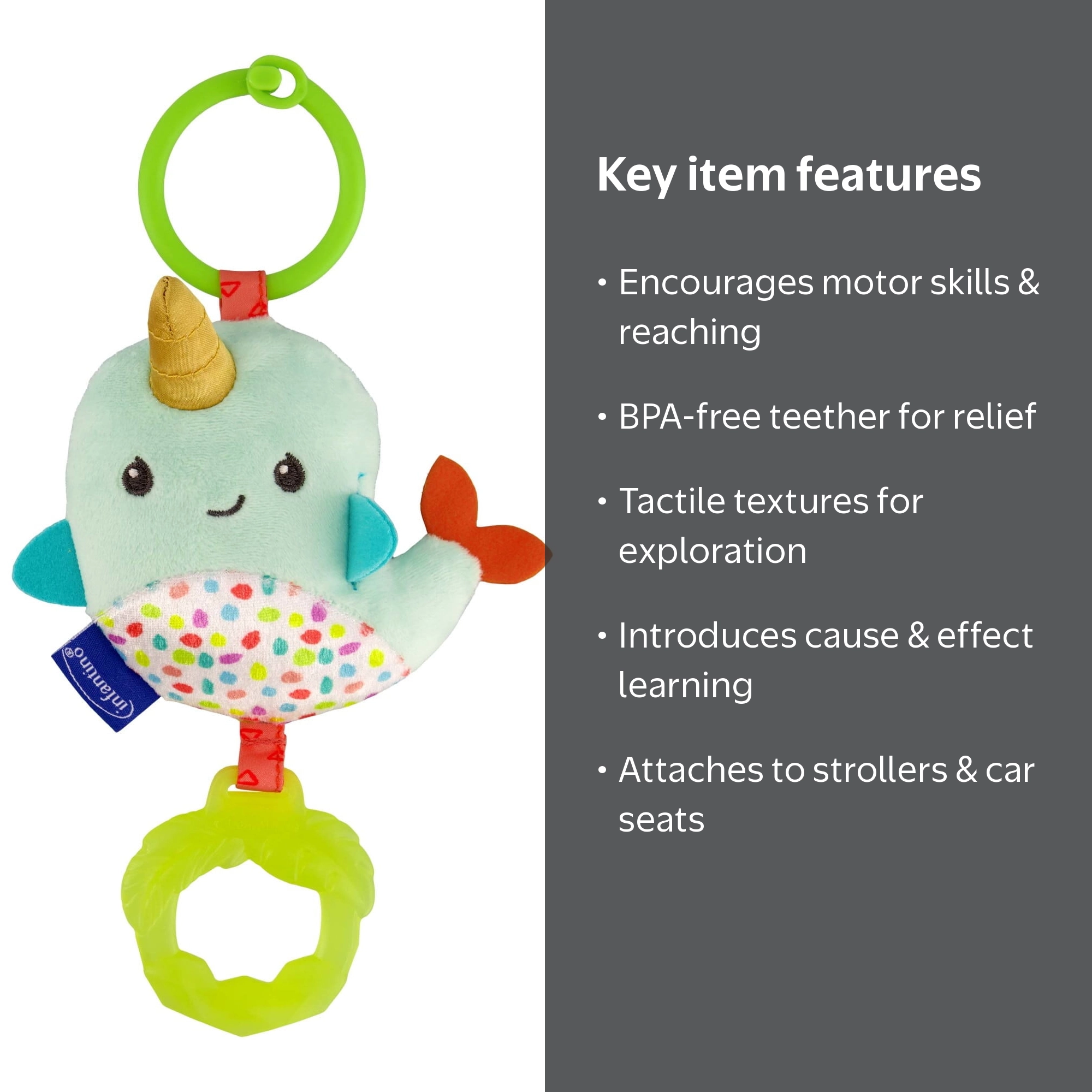 Infantino Chime & Go Tag Along Pal Toy, Clip-on Toy, Age 6-12