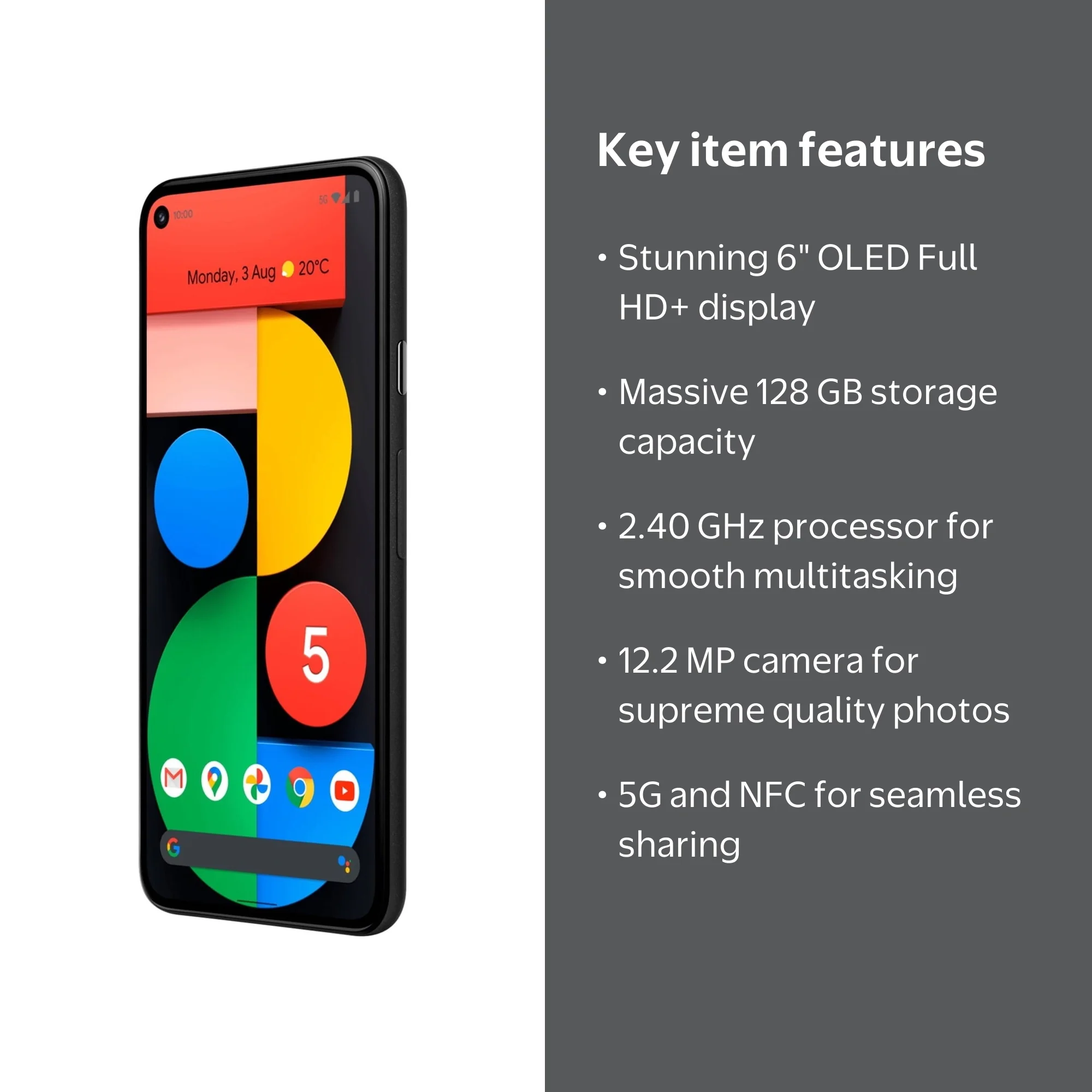 5G Google Pixel 5 Cell Phone - Unlocked, Water Resistant, with