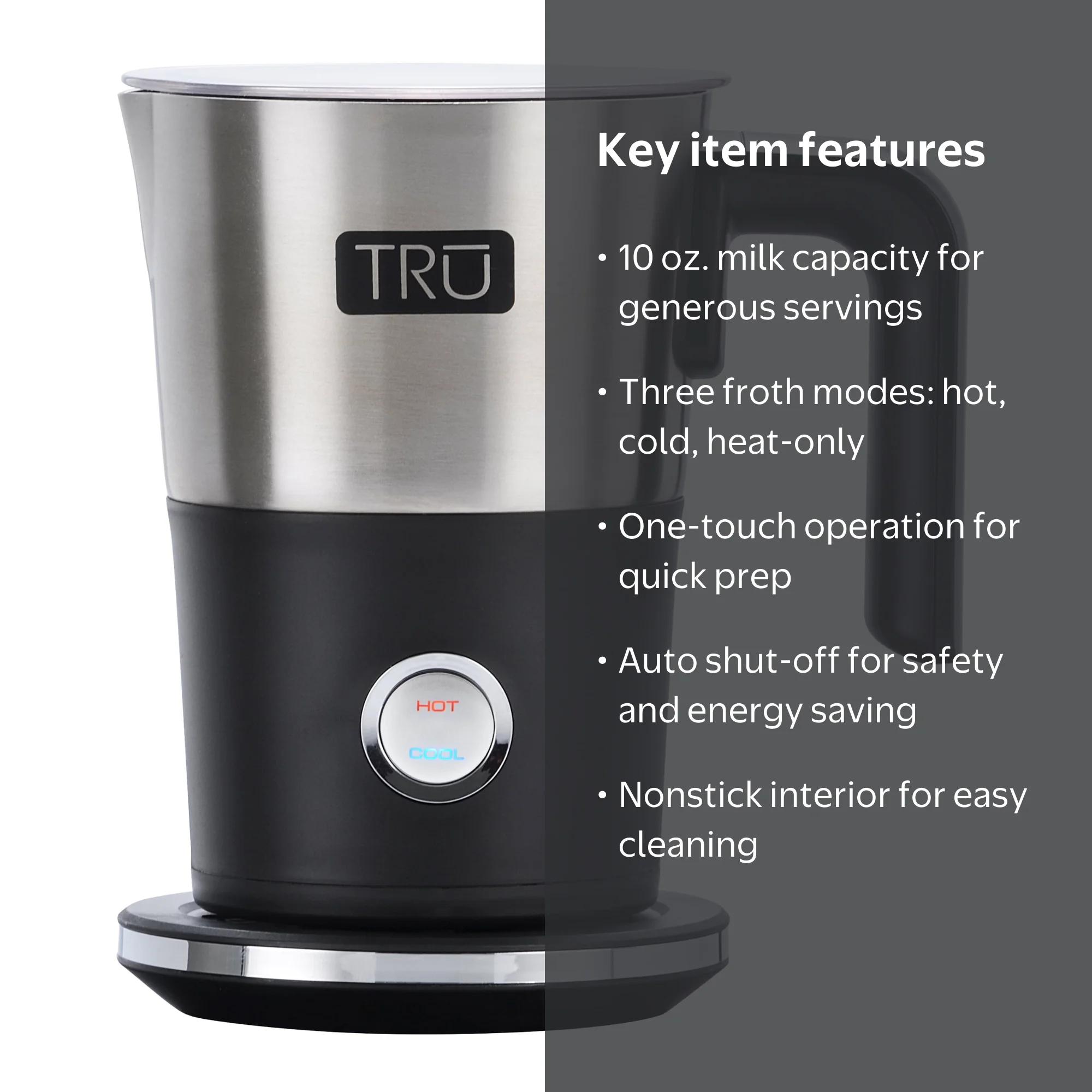 TRU Electric Milk Frother - Foam Maker for Lattes, Cappuccinos