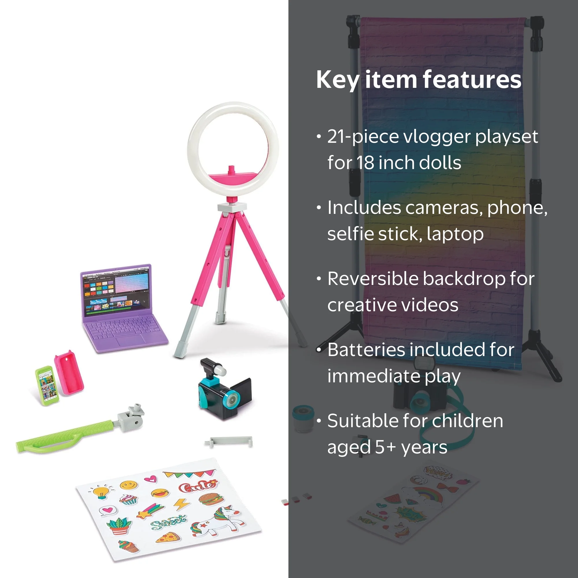 【美品】プレイヤーズキット 012〜014/play My Life As Vlogger Playset for 18 Inch Dolls with Backdrop, Camera
