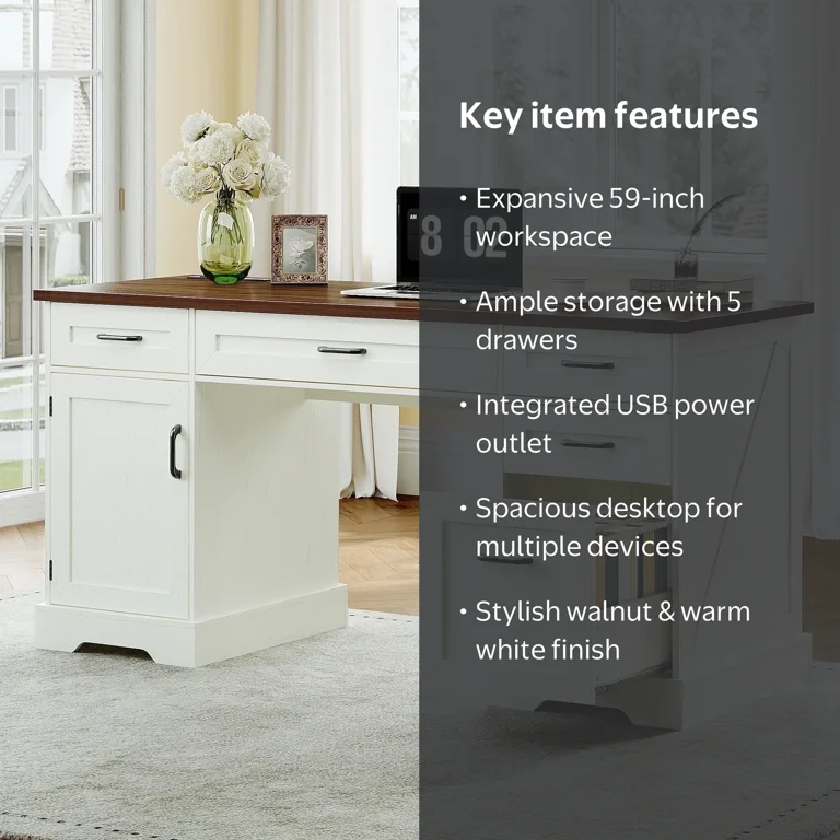 Casacomoda Home Office Desk with File Cabinet and Drawers, 59