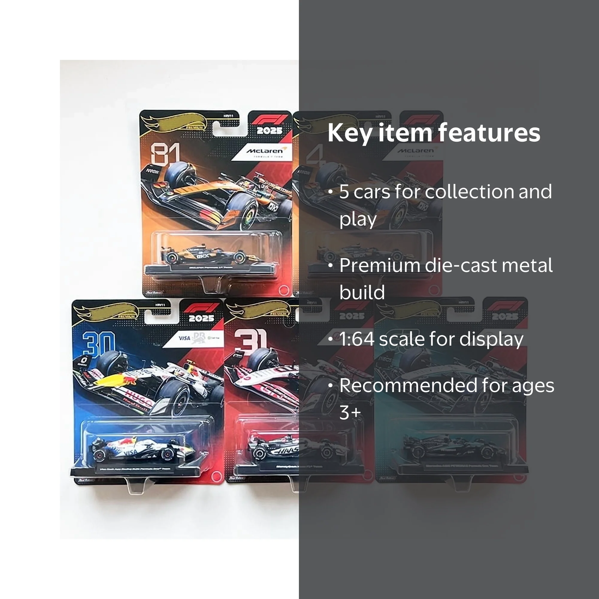 HW Premium 2025 F1 Formula One Team Set of 5 Cars HRV11 - Walmart.com