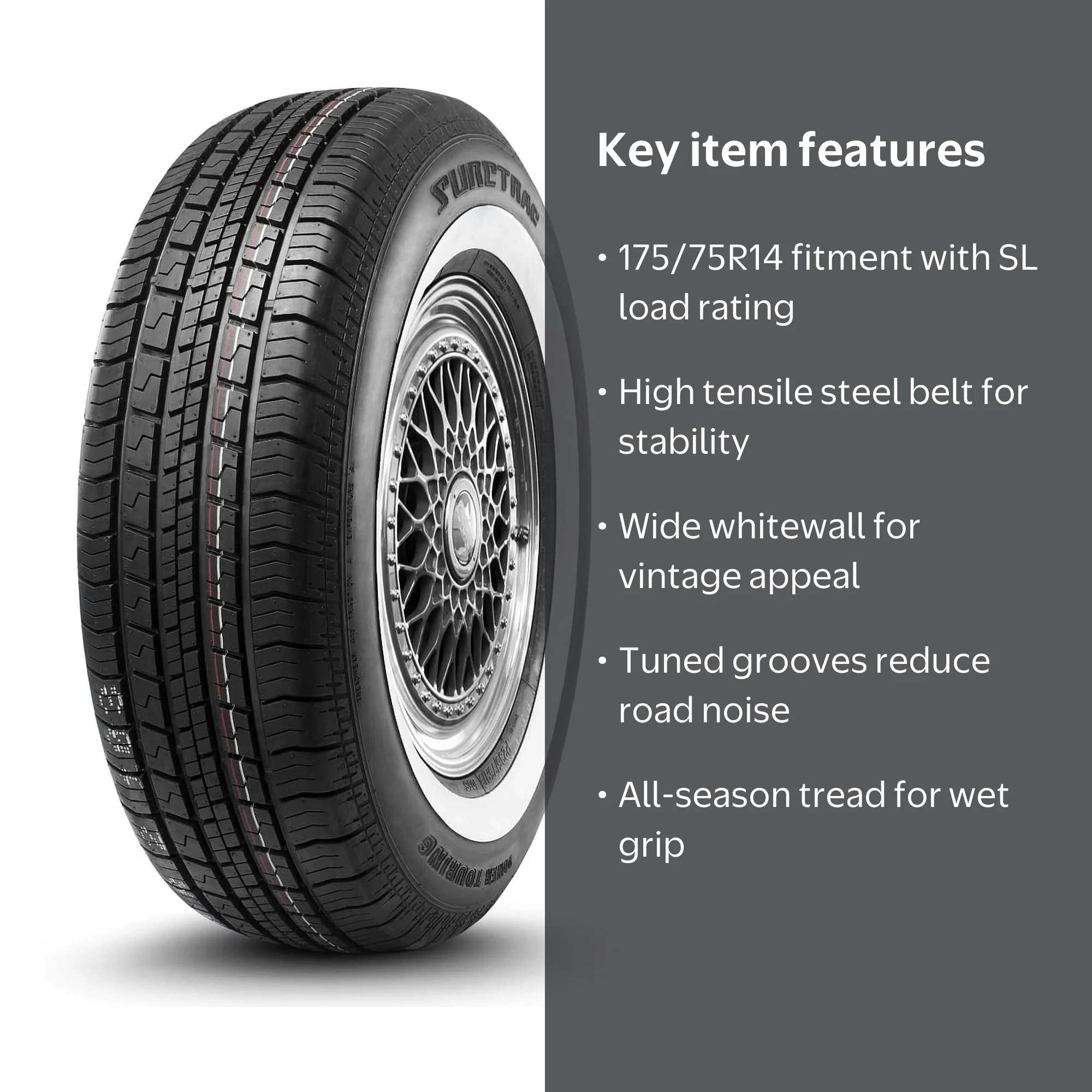 Suretrac, Passenger Tire, 175/75R14 86S, White Wall - Walmart.com