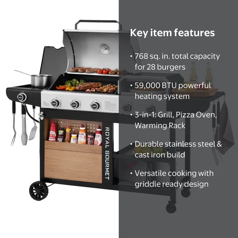Royal Gourmet ZH3004S Premium Gas Grill and Pizza Oven Combo,with